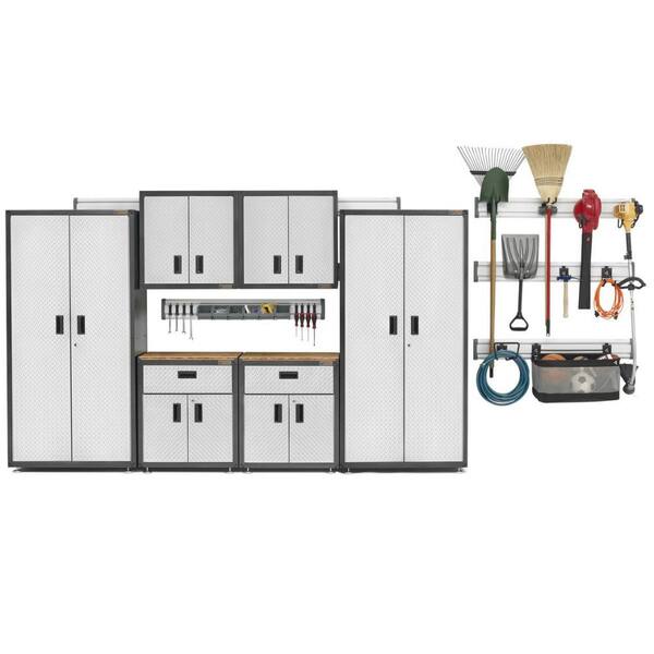 Gladiator Ready-to-Assemble 72 in. H x 128 in. W x 18 in. D Steel Garage Cabinet and Wall Storage System in Silver (17-Piece)