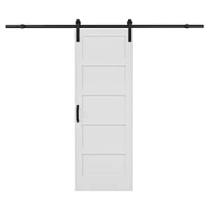 30 in. x 84 in. Paneled 5-Lites White MDF with PVC Finished Sliding Barn Door Slab with Hardware Kit and Soft Close
