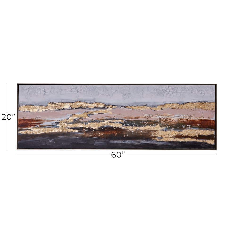 59" x 20" Gold and Beige Abstract Acrylic Landscape Painting on Canvas