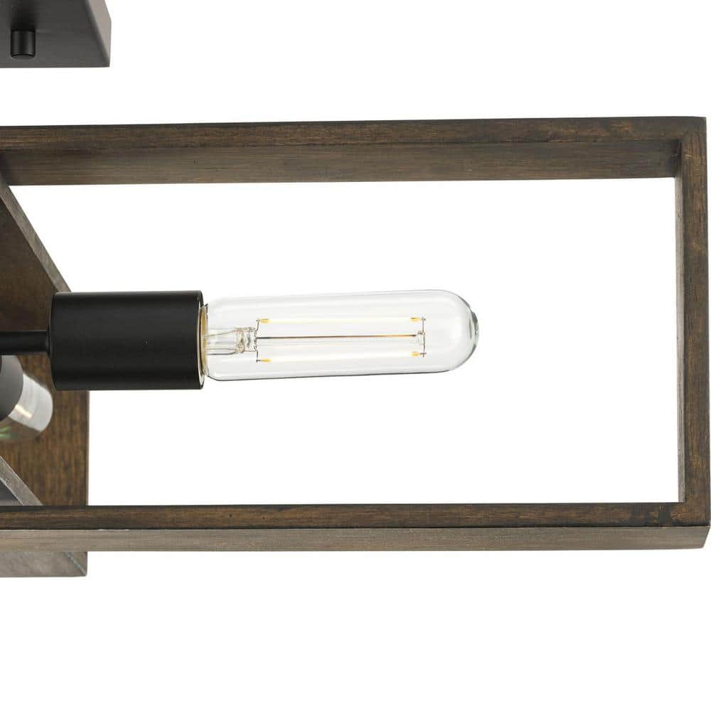 Matte Black and Wood 4-Light Flush Mount Ceiling Fixture