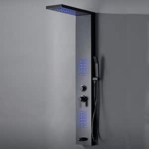 2-Jet Rainfall Shower Panel System with Rainfall Waterfall Shower Head and Shower Wand with LED Light in Black