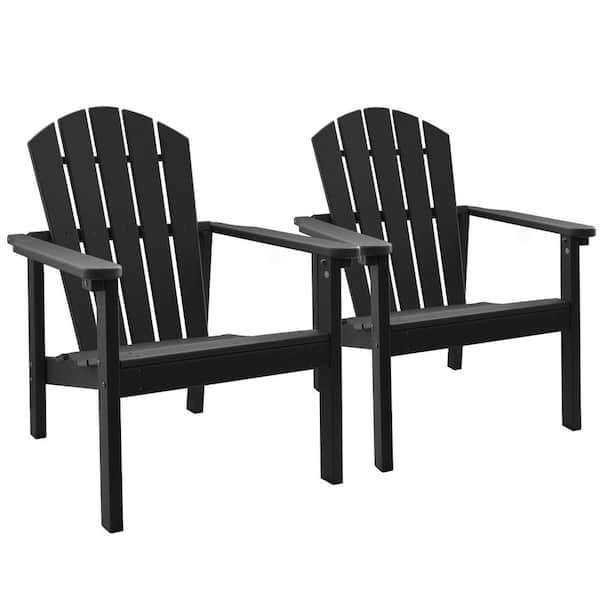 Upland All Weather HDPE Stackable Adirondack Chair, Space-Saving Outdoor Patio Chair, Black, 2-Piece
