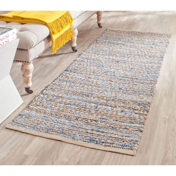 Cape Cod 2 ft. x 16 ft. Natural/Blue Geometric Runner Rug