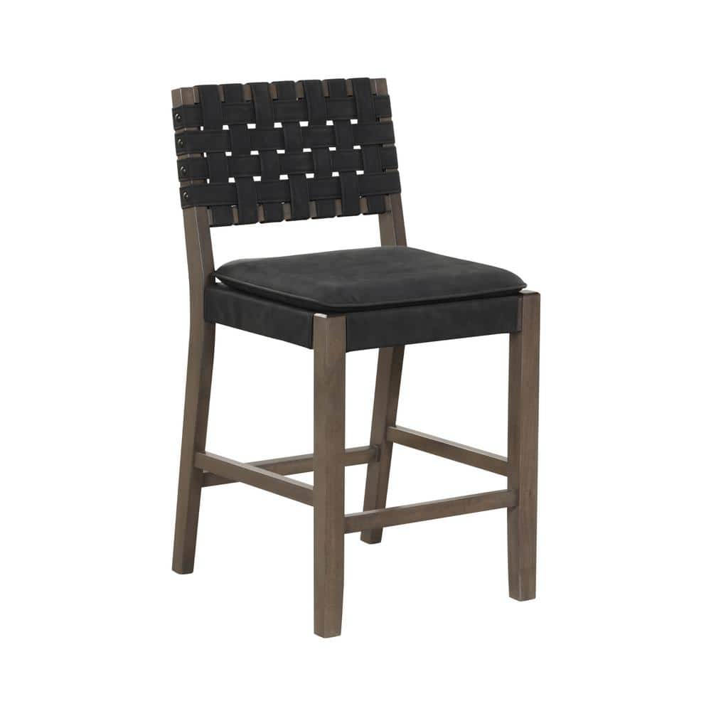 Cohen Black Faux Leather Saddle Bar Stools with Wood Frame, Set of 4