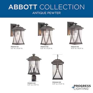Abbott Collection 1-Light Antique Pewter Clear Seeded Glass Craftsman Outdoor Small Wall Lantern Light
