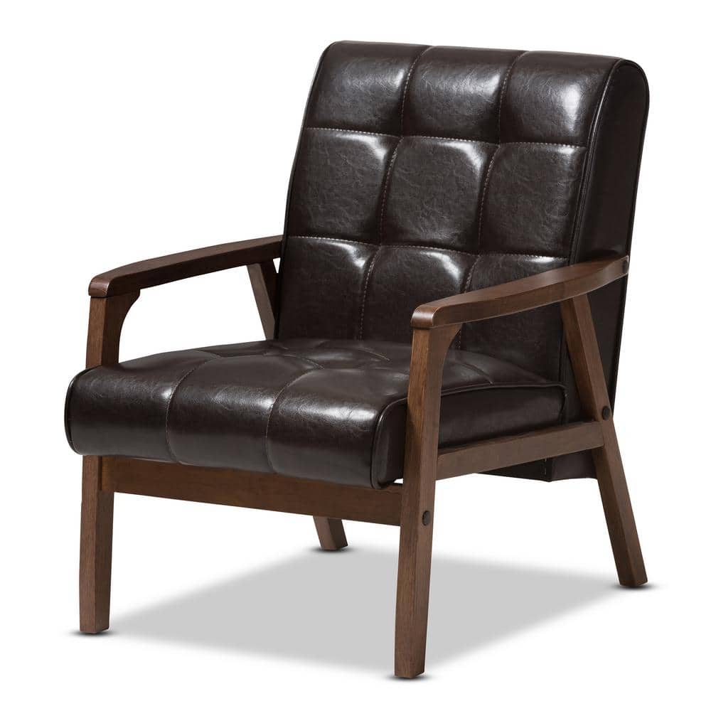 Sleek Mid-Century Brown Faux Leather Accent Chair