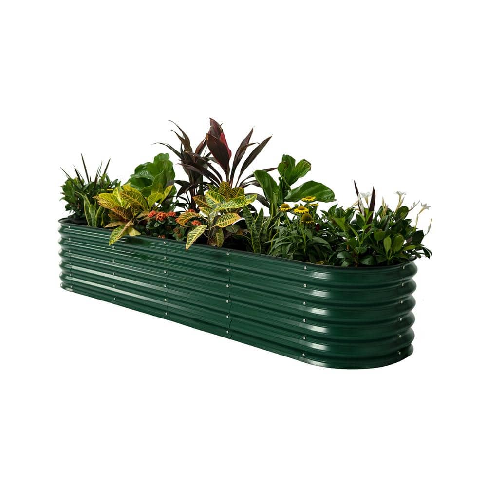 VEIKOUS Raised Garden Bed Outdoor for Vegetables, 9-in-1 Galvanized Metal  Planter Box, 17''H Modular Garden Bed Kit Oval for Herbs and Flowers