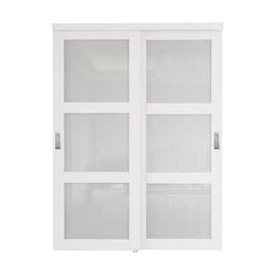 60 in. x 80 in. 3-Lite Frosted Glass White Finished MDF Interior Closet Sliding Door with Hardware and Sliver Handles