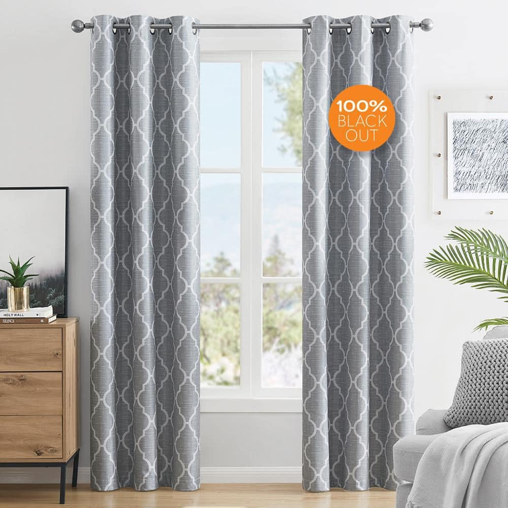 Trellis Gray 38 in. W x 84 in. L Printed Grommet 100% Blackout Curtain (Single Panel) price history on PriceWatchPro