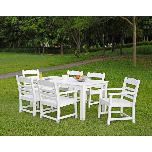 Unbranded 7-Pieces White HIPS Patio Furniture Outdoor Dining Chair and Table