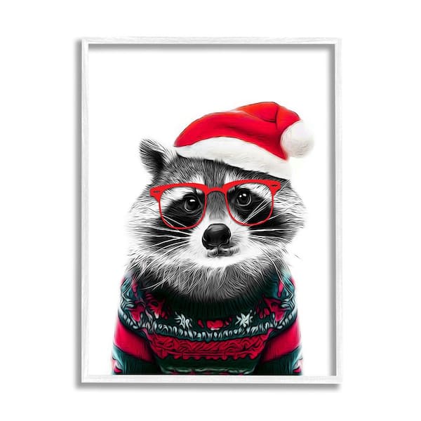 Stupell Industries Raccoon in Holiday Sweater by Annalisa Latella 1-Piece Framed Graphic Print Animal Poster Art Print 30 in. x 24 in.