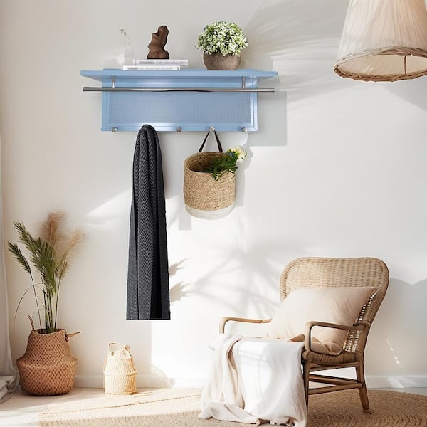 Cesicia Blue Metal Powder Wall Mounted Coat Hook with Shelf