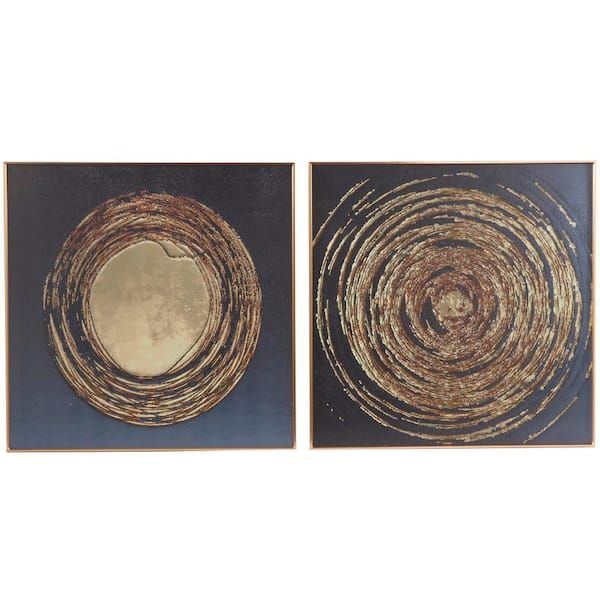 CosmoLiving by Cosmopolitan 2- Panel Starburst Swirl Framed Wall Art with Gold Aluminum Frame 32 in. x 32 in.