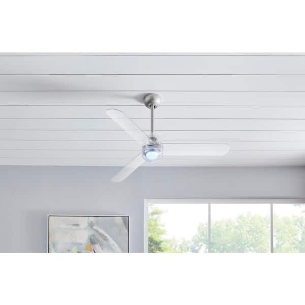 Everaine 52 in. White Color Changing Integrated LED Silver Ceiling Fan with Light Kit, DC Motor and Remote Control