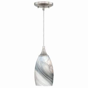 Milano 1-Light Satin Nickel Mini Pendant Ceiling Light Gray White Glass