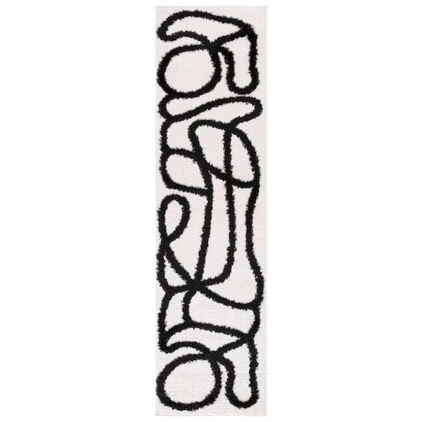 SAFAVIEH Norway Ivory/Black 2 ft. x 8 ft. Abstract Linear Runner Rug