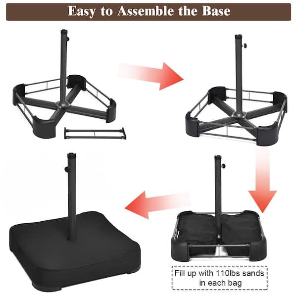 costway patio market offset umbrella base stand with sandbags AECOJOY Outdoor Base, 220 lbs Umbrella Heavy Duty Sand Filled Weighted Umbrella 2 Sandbags, All-Weather Cover, Fit for Poles up to 1.9", for 15 ft Ensure your outdoor relaxation is uninterrupted with the Costway Large Outdoor Patio Umbrella Base with Sandbags Costway 10 ft. Steel Hanging