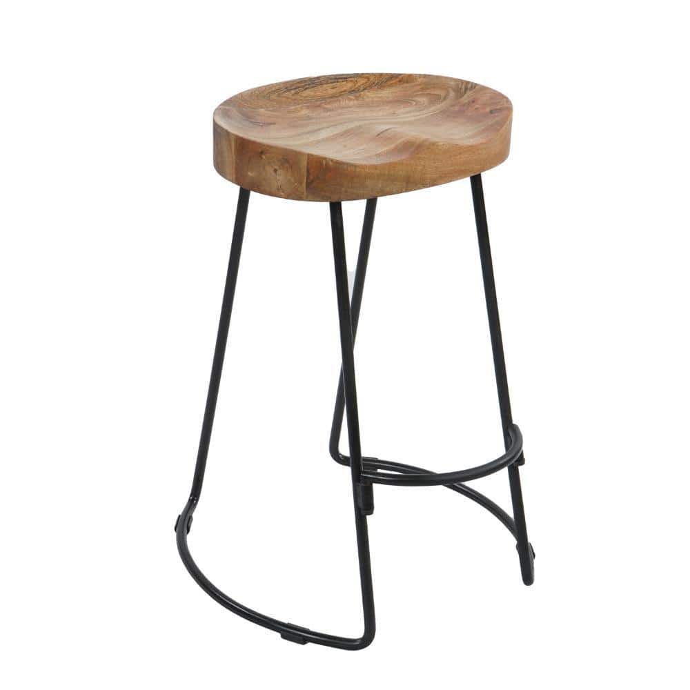 Ela Industrial Saddle-Style Backless Metal Counter Stool, Black, Set of 2