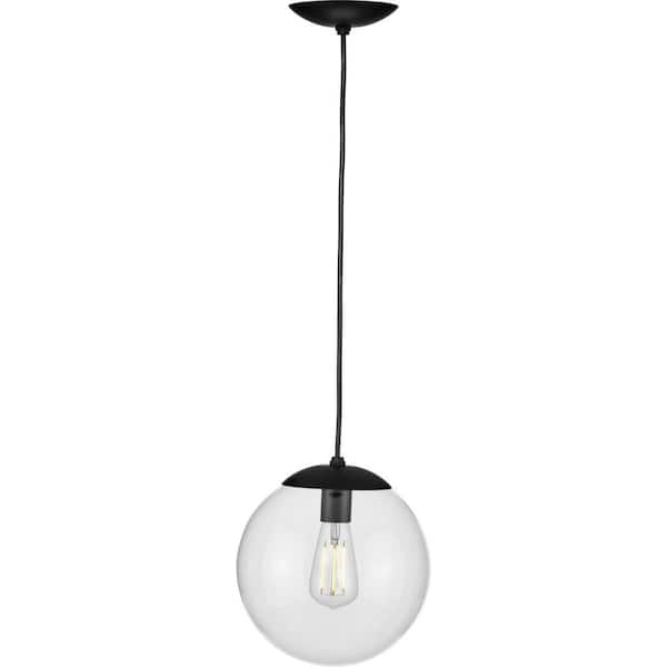Atwell 1-Light Matte Black Clear Glass Globe Modern Medium Pendant Hanging Light