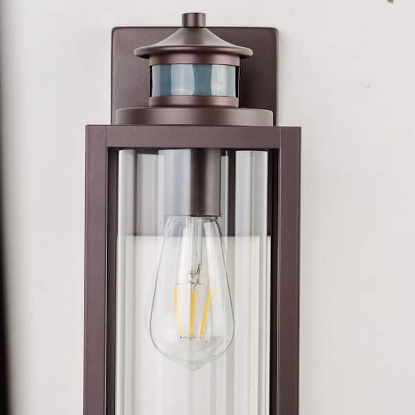 Unbranded Oil Rubbed Bronze Motion Sensing Outdoor Wall Outlet Wall Sconce Lantern with No Bulbs Included Clear Glass Shade