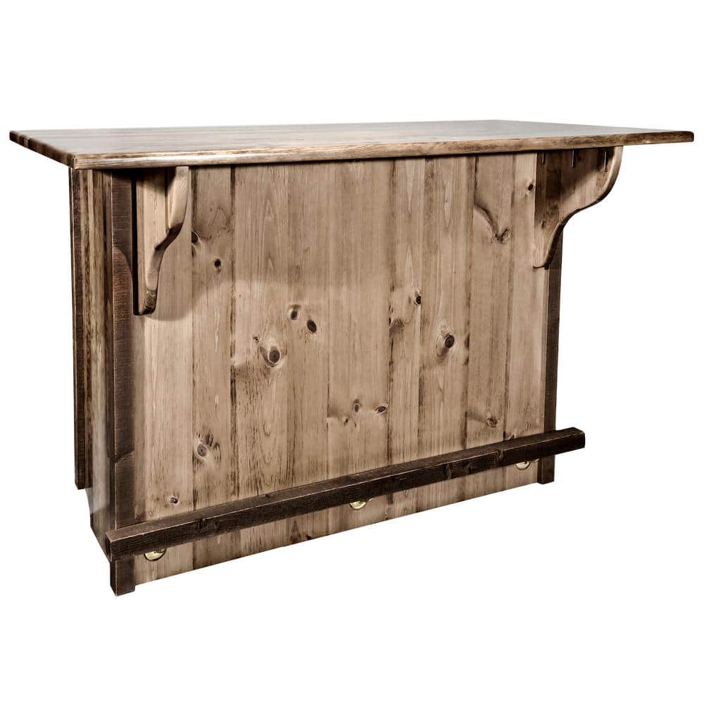 Rustic Early American Wood Bar with Foot Rail