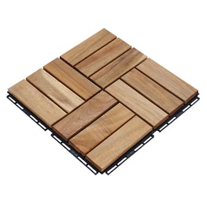 1 ft. x 1 ft. Acacia Wood Interlocking Deck Tiles Outdoor Patio Flooring Tiles Checker Pattern in Natural(30 Per Box)