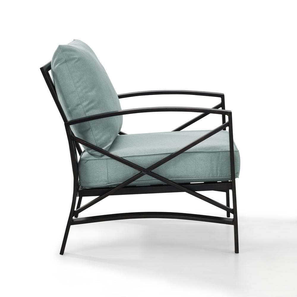 Kaplan Mist Green and Bronze Outdoor Arm Chair with Cushions