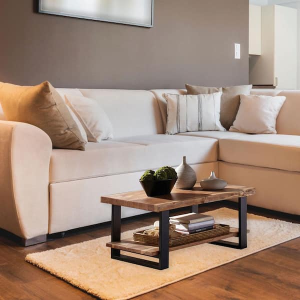 Alaterre Furniture Alphine 42 in. Natural/Black Rectangle Wood Top