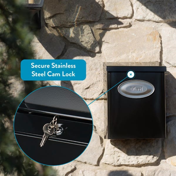 Designer Black with Satin Nickel, Medium, Steel, Locking, Wall Mount Mailbox