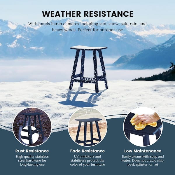 Franklin Navy Blue 24 in. Poly HDPE Fade Resistant Outdoor Patio Saddle Seat Counter Height Bar Stool (Set of 2)