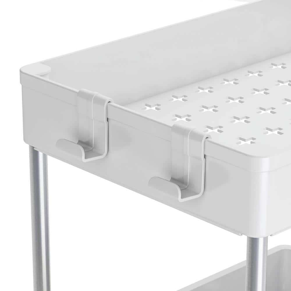 Simplify 2-Tier White Plastic Sink Organizer with Drawer