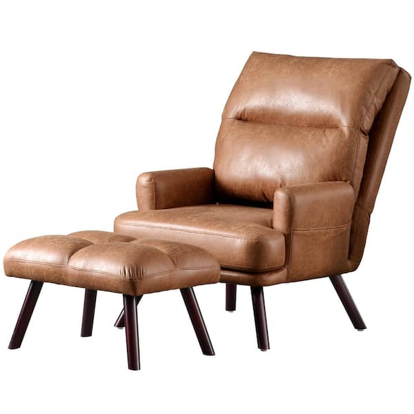 Magic Light Brown Suede Fabric Lounge, Tan Leather Accent Chair With Ottoman