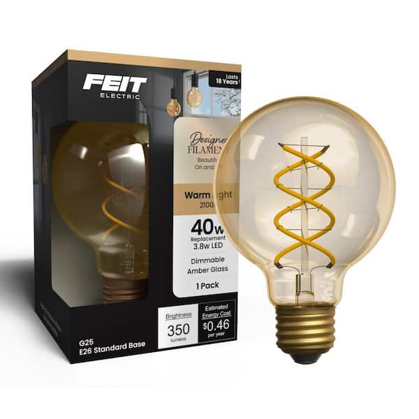 40-Watt Equivalent G25 Globe Dimmable Filament Amber Glass E26 LED Vintage Edison Light Bulb, Warm White 2100K