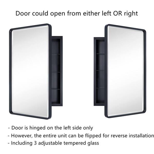 TEHOME 16.5 in. W x 27.5 in. H Rounded Rectangular Metal Framed Recessed Medicine Cabinets with Mirror in Matt Black