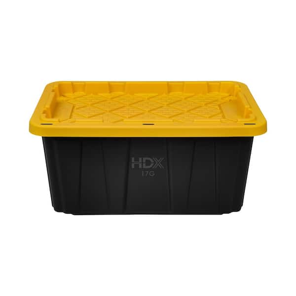 HDX - 17 Gal. Tough Storage Tote in Black with Yellow Lid