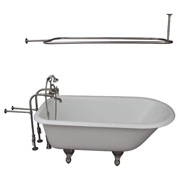 Barclay Products 5.6 ft. Cast Iron Ball and Claw Feet Roll Top Tub in White with Brushed Nickel Accessories