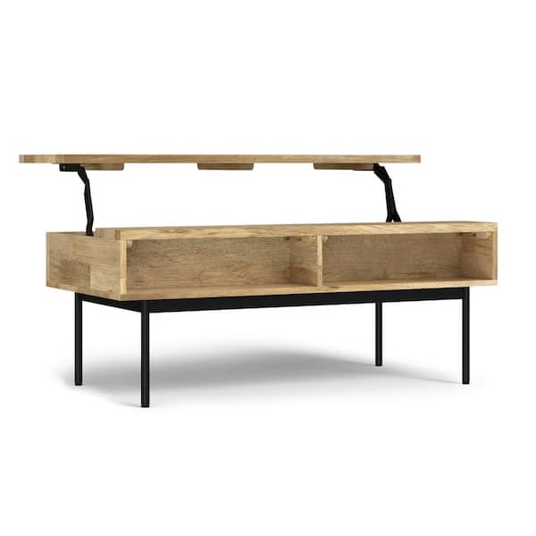 Simpli Home Reeves 46 in. Natural Wide Rectangle Solid Mango Wood Lift Top Coffee Table