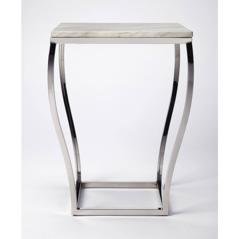 Elegant White Marble & Glossy Metal Geometric Side Table
