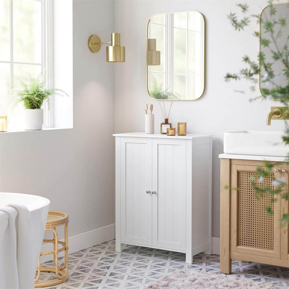 White Wooden Living Room Cabinet with Adjustable Shelving