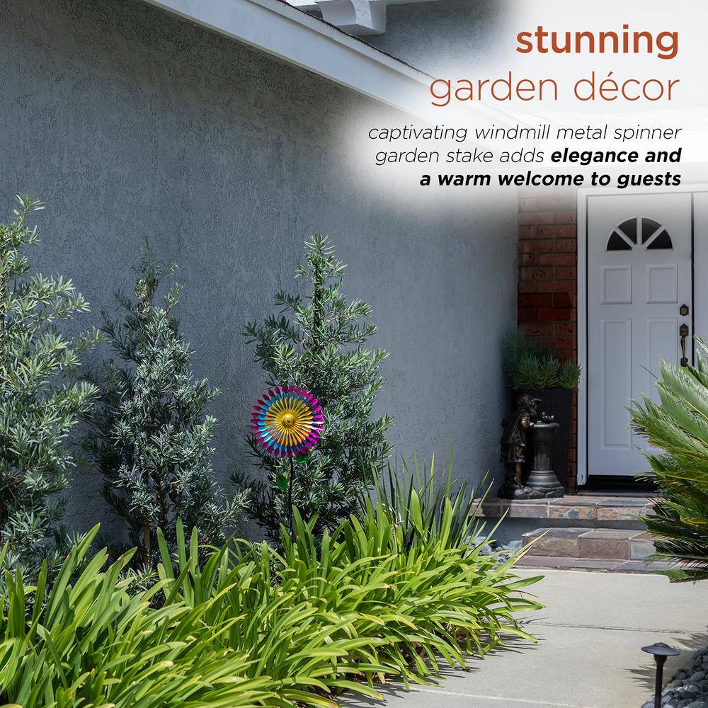 47" Multicolor Iron Daisy Wind Spinner Garden Stake