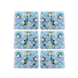 23 .6 in. x 15.7 in. Blue and White Artificial Floral Wall Panel Silk Fabric Rose Peonies Backgdrop Decor (6-Pieces)