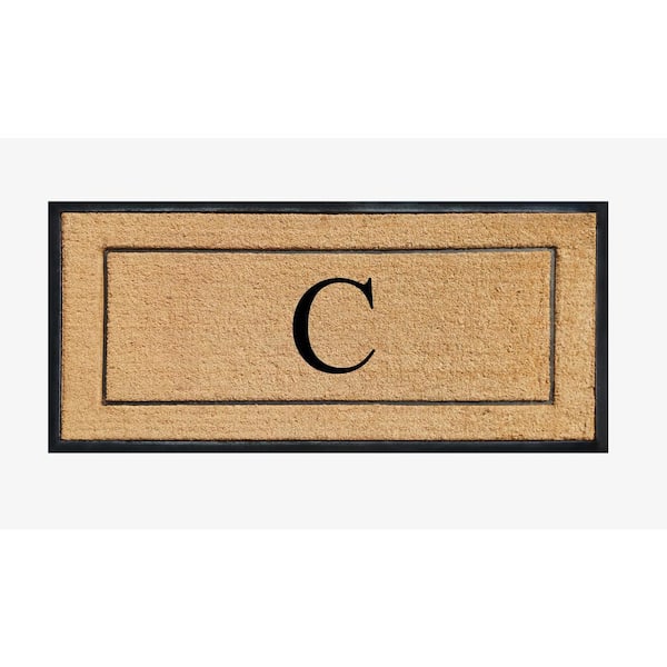 A1HC Picture Frame Black/Beige 30 in. x 60 in. Coir & Rubber Large Outdoor Monogrammed C Door Mat