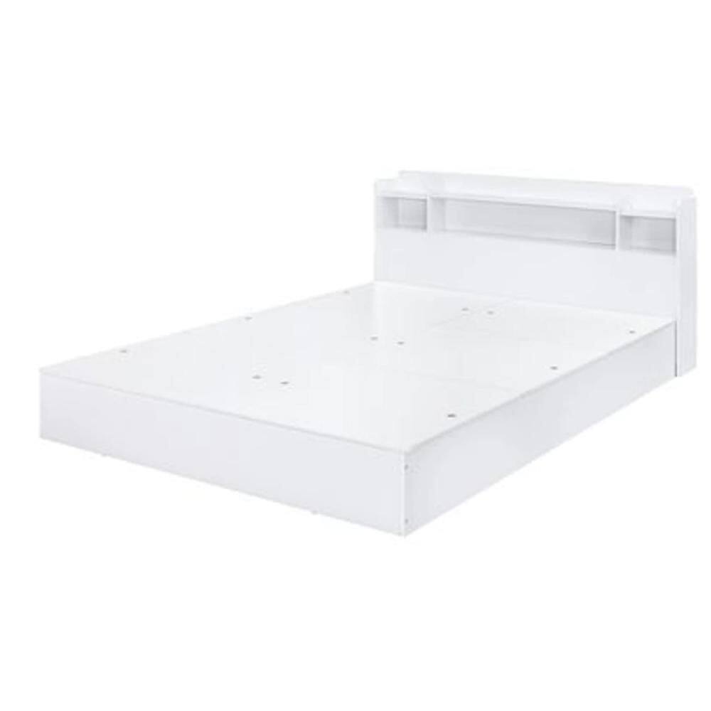 White Wood Frame Queen Size Panel Bed with Storage