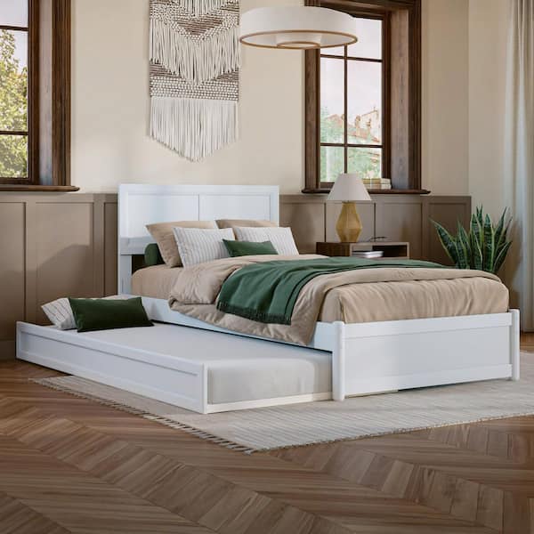 AFI Lylah White Solid Wood Frame Twin XL Platform Bed with Panel Footboard and Twin XL Trundle
