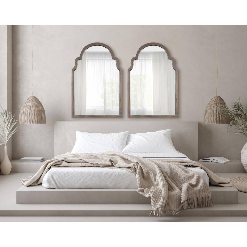 Gray Wood Moroccan-Inspired Arched Vanity Mirror