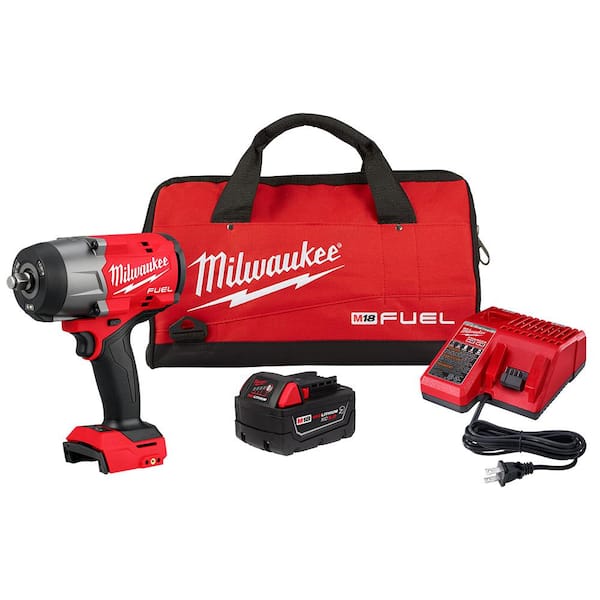 Milwaukee M18 FUEL 18V Lithium-Ion Brushless Cordless 1/2 in. Impact Wrench w/Friction Ring Kit w/One 5.0 Ah Battery and Bag