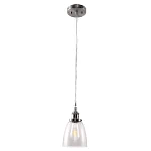 1-Light Brushed Nickel Industrial Glass Pendant Light Versatile Hanging Ceiling Fixture for Kitchen Bar and Dining Room