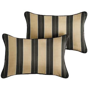 Sunbrella Beige Black Stripe with Black Rectangular Outdoor Corded Lumbar Pillows (2-Pack)