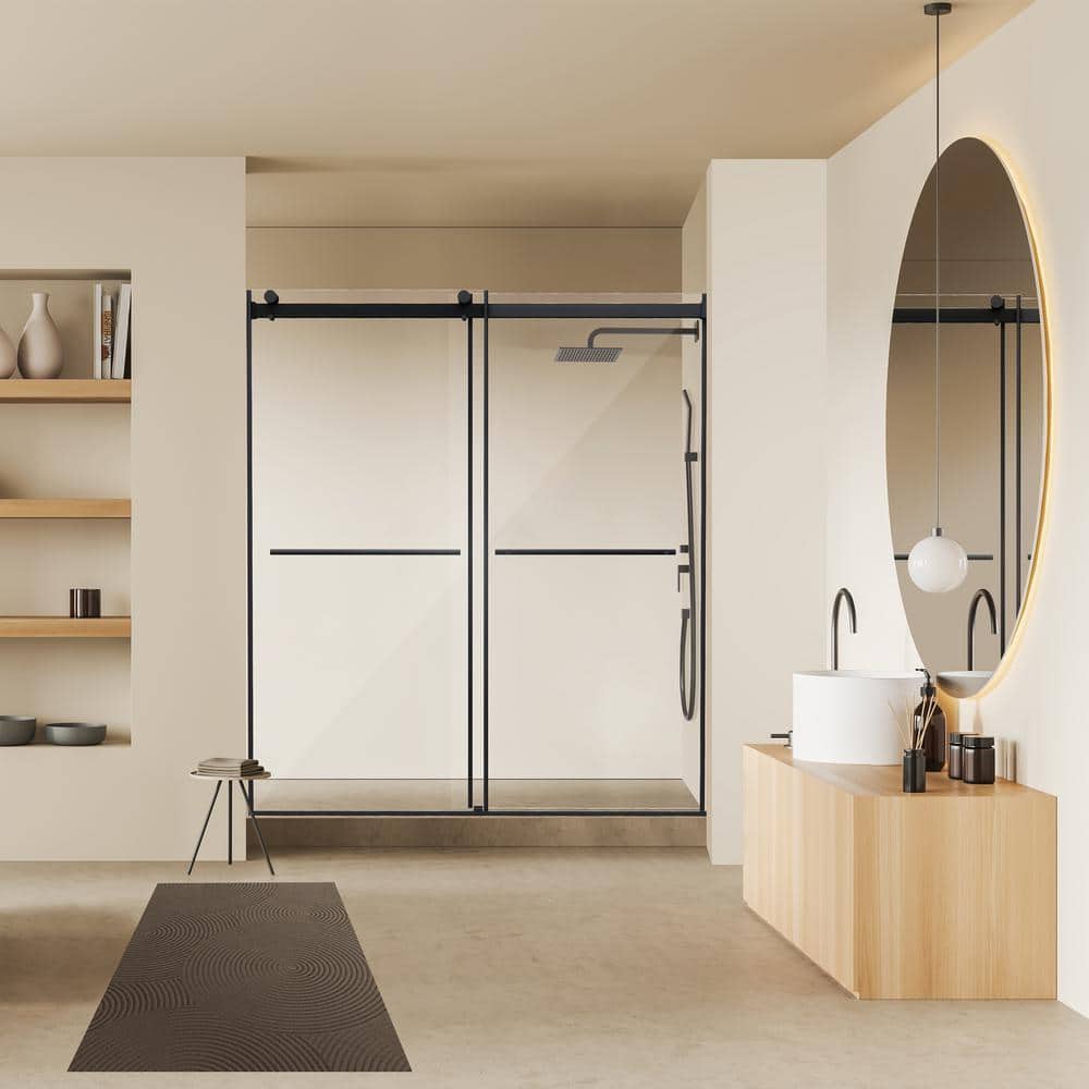 Belizzi 68" Matte Black Frameless Shower Door with Clear Glass
