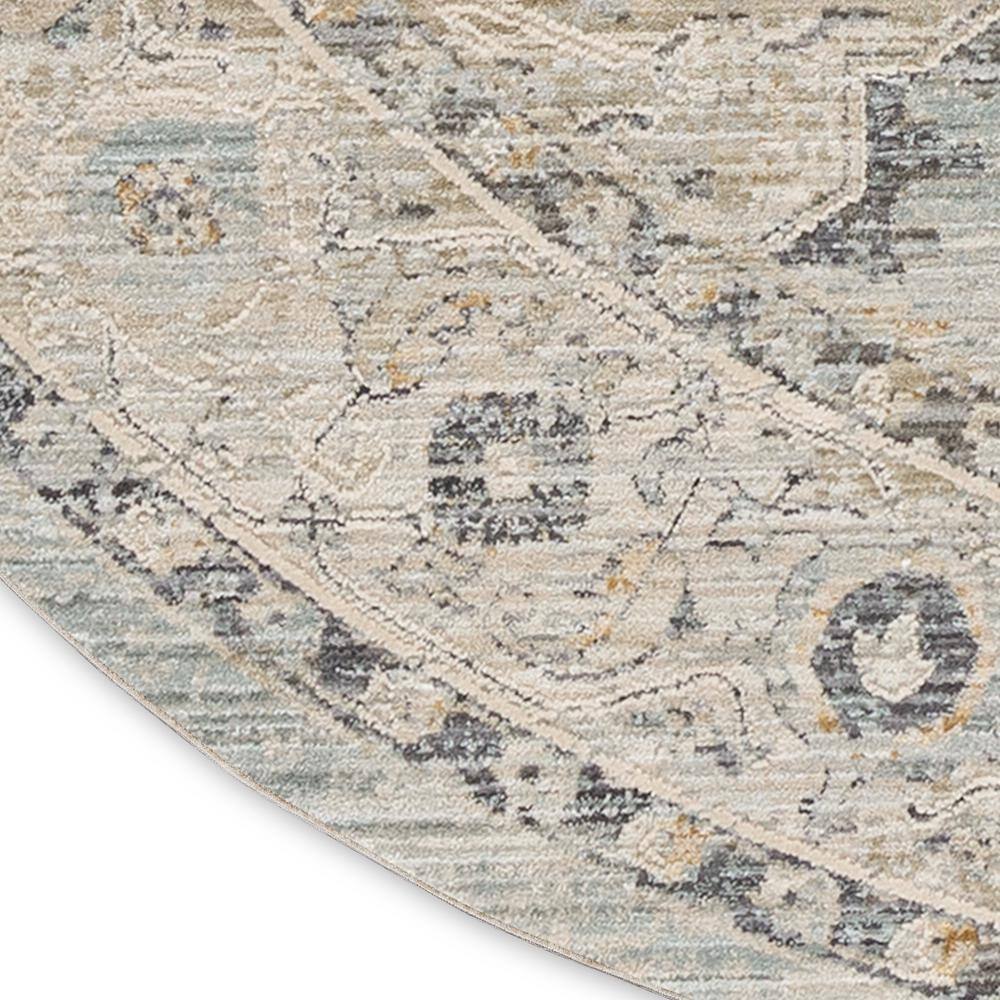Nyle Light Blue and Beige Round Synthetic Area Rug